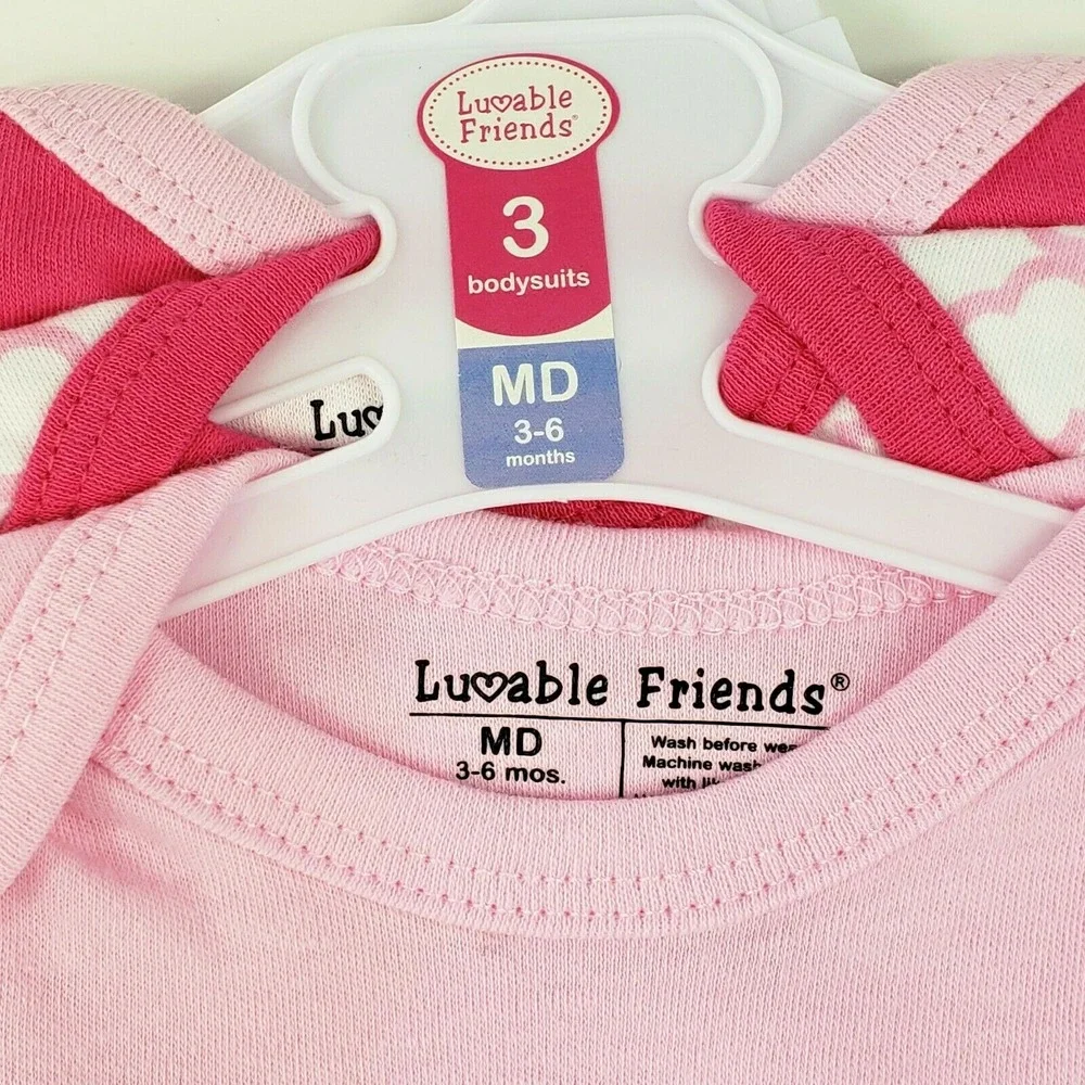 Luvable Friends Bodysuits Girls 3-6 Month 3 piece New‎ pink